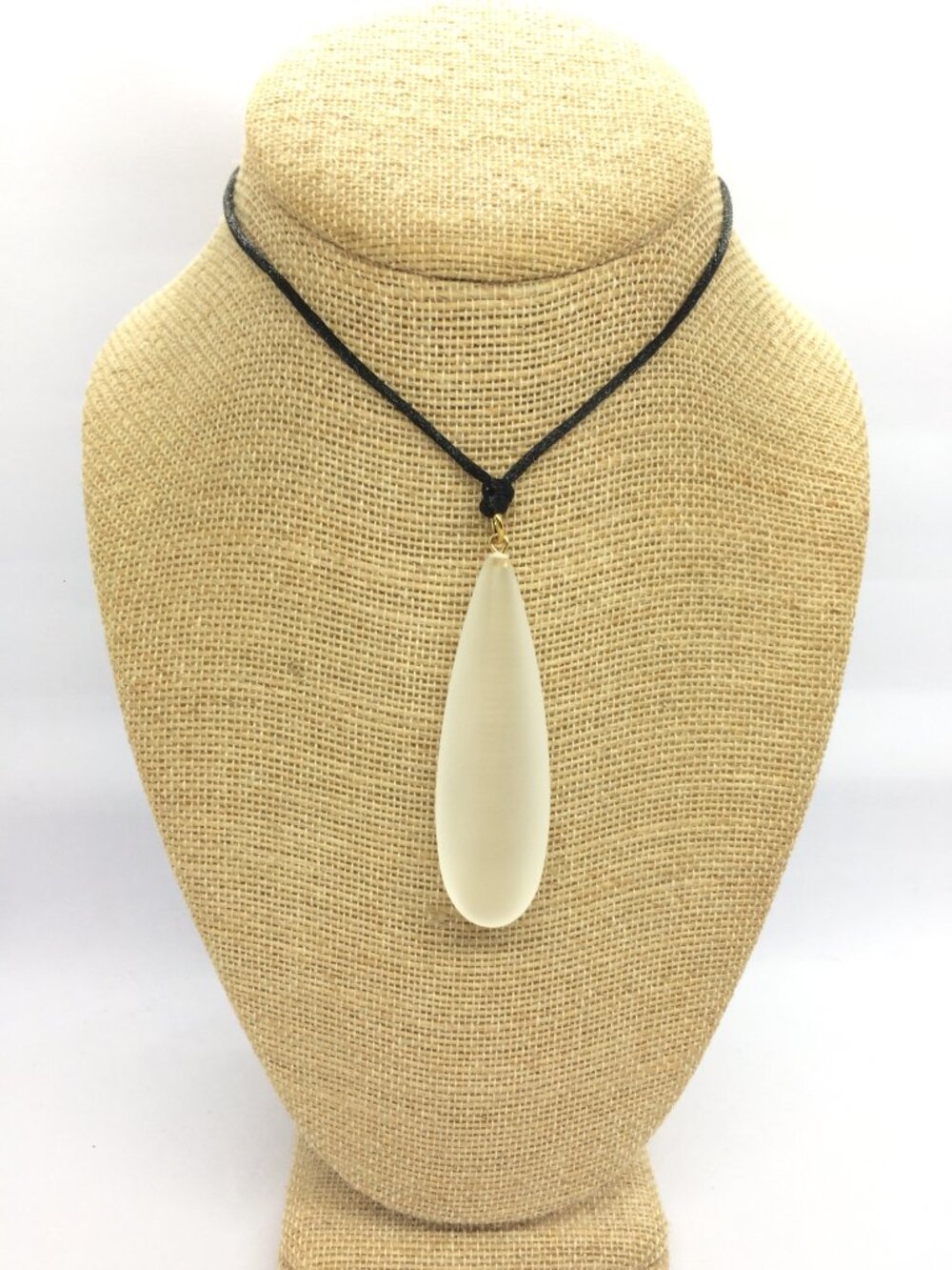 FROSTED PENDANT NECKLACE Long Teardrop Acrylic Black Cord Adjustable Boho